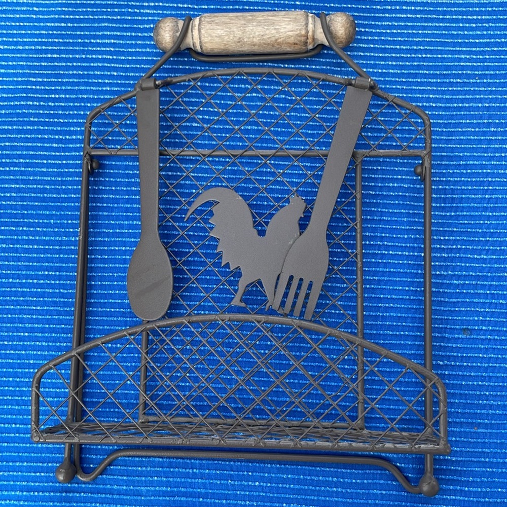 Rustic Country Rooster Metal Cookbook Holder